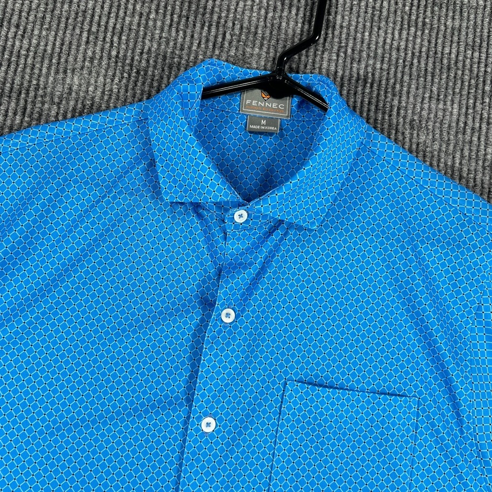 Fennec Shirt‎ Mens Medium Blue Geometric Short Sleeve Button Up Golf Casual
